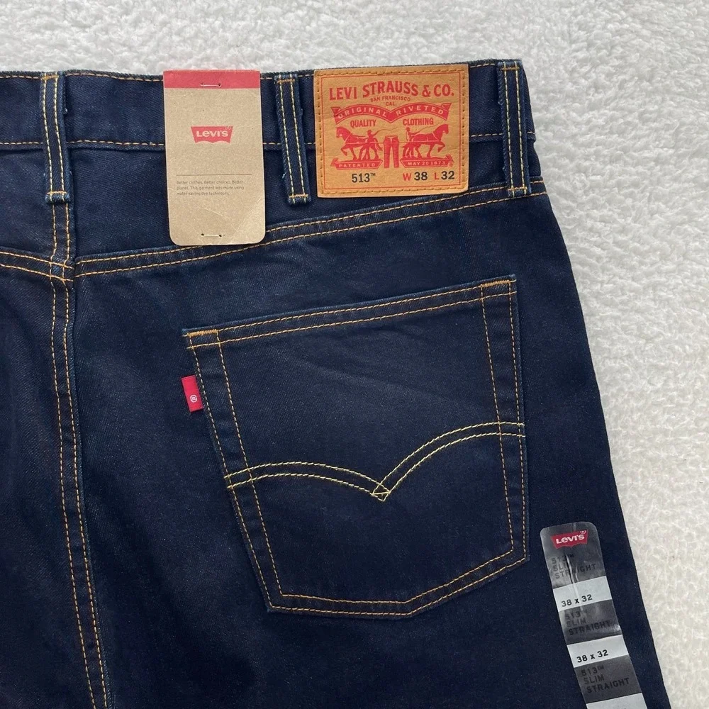 Levis 513 Jeans Mens 38x32 Blue Slim Straight Dark Wash Indigo Preppy Grunge